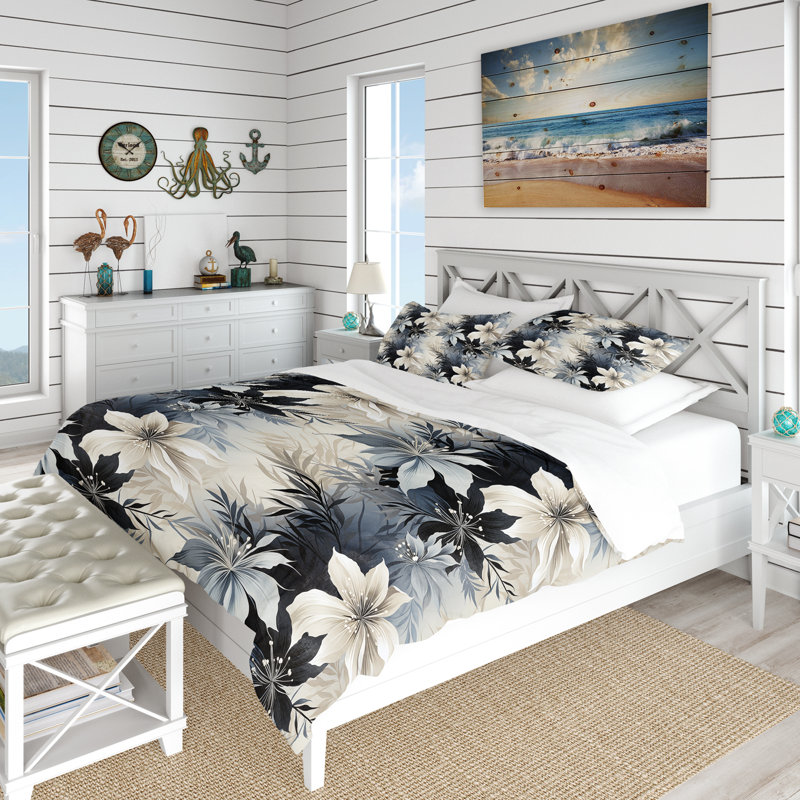 Ensemble de housse de couette monochrome à motif tropical IV, Housse de couette pour très grand lit et 2 très