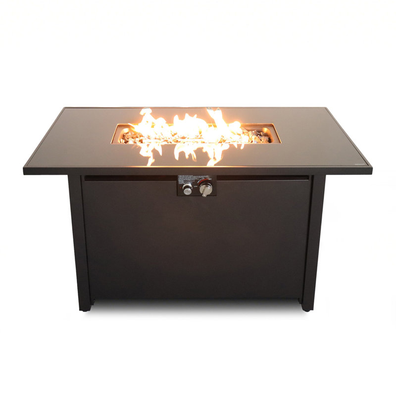 43" Black Rectangle Fire Pit Table with Smoked Glass - 50,000 BTU Dual Fuel