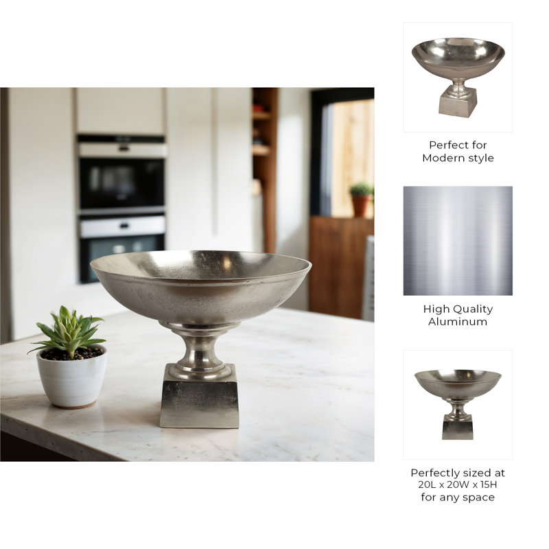 Kenosha Handmade Aluminum Decorative Bowl, Silver