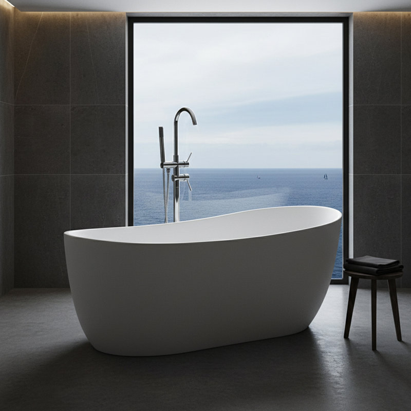71'' x 33.46'' Freestanding Soaking Solid Surface Bathtub