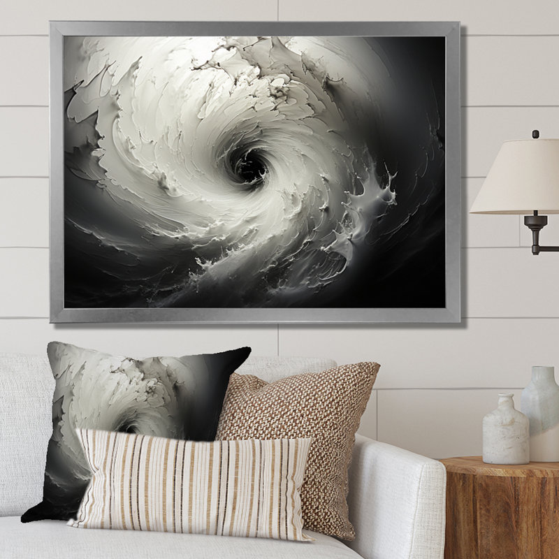 Tempête tourbillonnante grise abstraite III sur toile, H 12 po x l 20 po x P 1 po, Cadre simple argenté