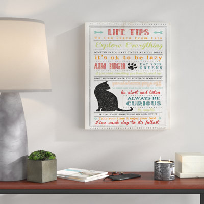 'Pet Life Tips from Cats' - Textual Art Print on Canvas