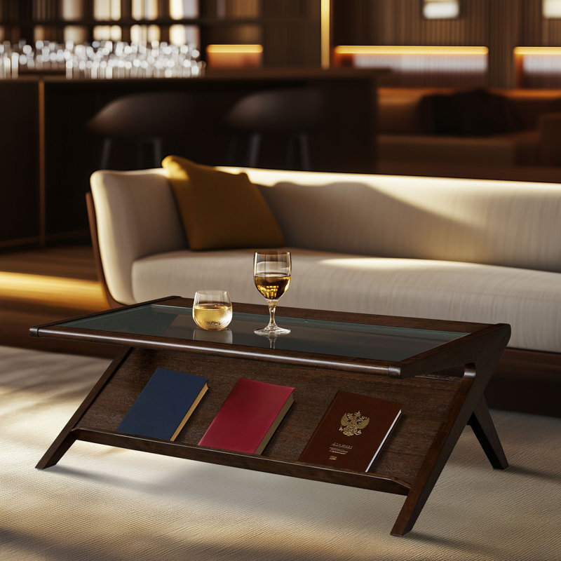 Balom Rocket Wood & Tempered Glass Coffee Table, Morocco Brown