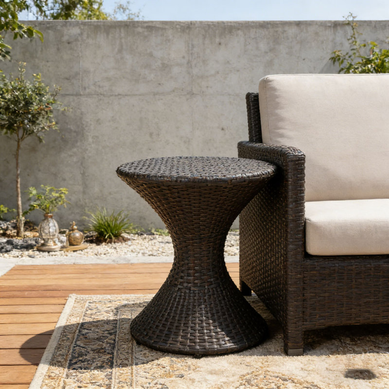 16-inch Multi-brown Wicker Hourgla Side Table