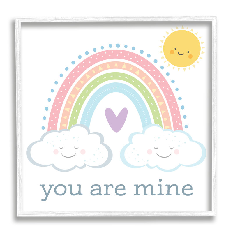 «You Are Mine Expression», souriant nuage soleil arc-en-ciel - peinture, Giclée encadrée blanc bord de mer