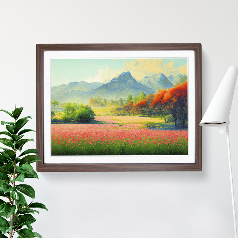 Spring Mountain View - Single Picture Frame Print, 25cm H x 34cm W x 2cm D, Walnut