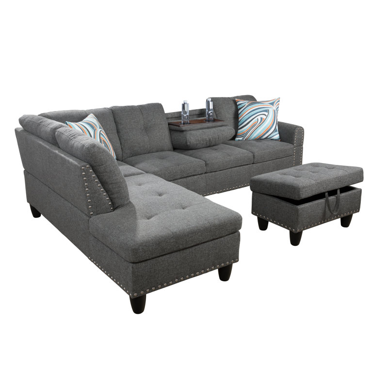 Manervia Upholstered L-Shaped Sectional, Gray, Left Hand Facing