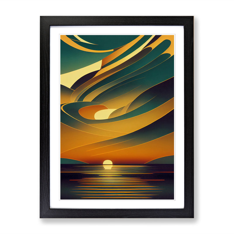Sunset Digital Art - Picture Frame Print, 64cm H x 25cm W x 2cm D, Walnut