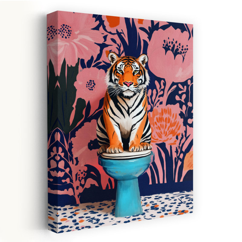 Tiger In Toilet 1 by Justyna Jaszke - Wrapped Canvas Print, 45.72 cm H x 30.48 cm W