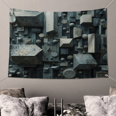 Tapisserie murale géométrique à blocs 3D - Décoration murale géométrique