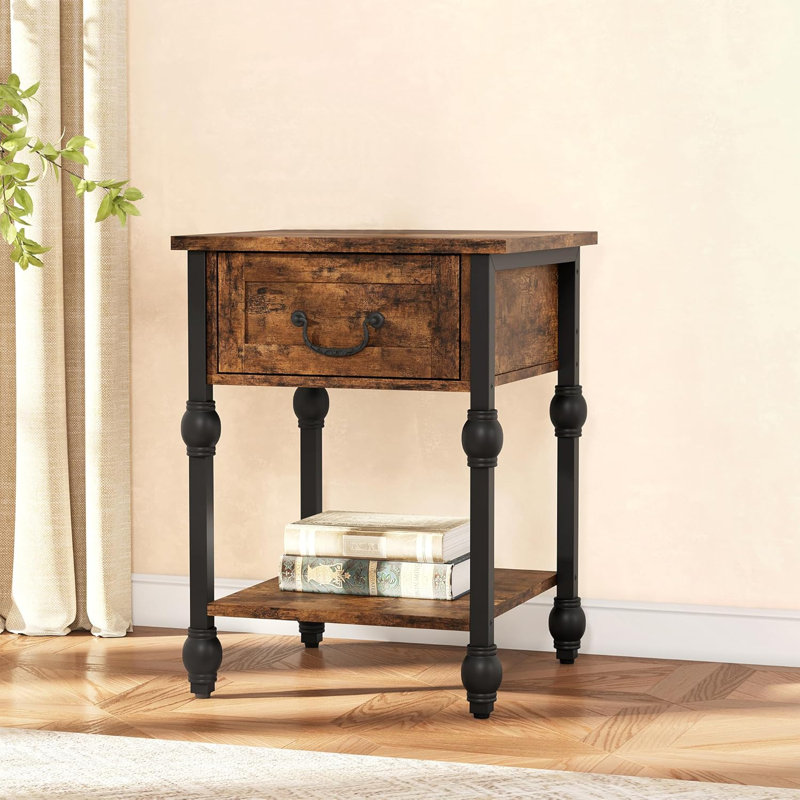 Table de bout à 2 niveaux, table d'appoint industrielle avec rangement, table de chevet avec tiroir