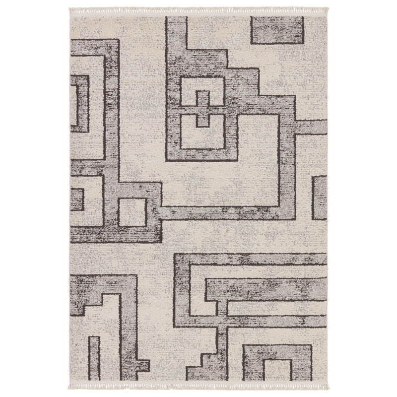 Geometric Gray/Cream Rug, Rectangle 10' x 14'