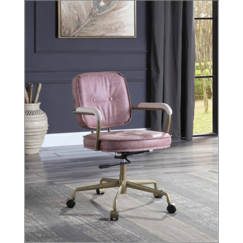 Chaise de bureau rétro en cuir fleur, Blanc antique