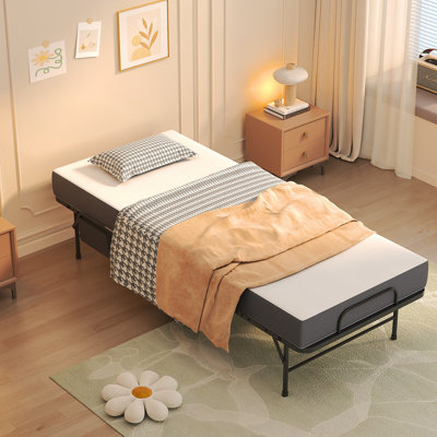 75 Inch Folding Bed With 5" Memory Foam Mattress, Space Saving Rollaway Guest Bed, Heavy-Duty Metal Frame On Wheels, Portable Twin Bed For Adults & Guests
