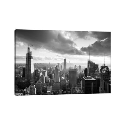 Manhattan Skyline Black And White by Jan Becke - Wrapped Canvas Print