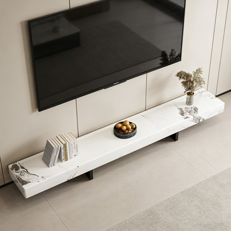 Meuble télé Modern Minimalisme, Blanc / Gris, H 7,87 po x L 94,48 po x l 15,74 po