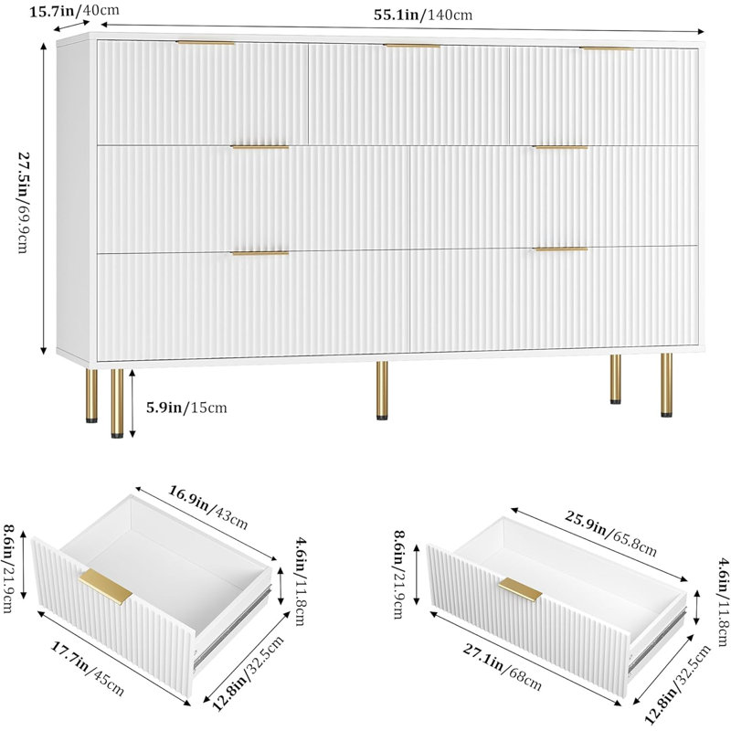 Fluted Wood Dresser 7 Drawers Dresser, White 1