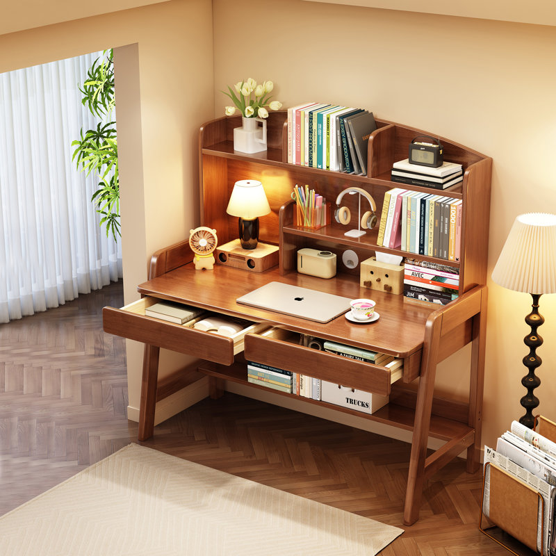 Kids Desk Rectangle Writing Desk Child Computer Learning Desk With Hutch, Brown