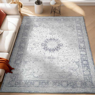 Machine Washable Area Rug,soft & Slip-resistant, Vintage Short-pile With Reinforced Bound Edges, Large Rug For Living Room, Dining Room, Bedroom
