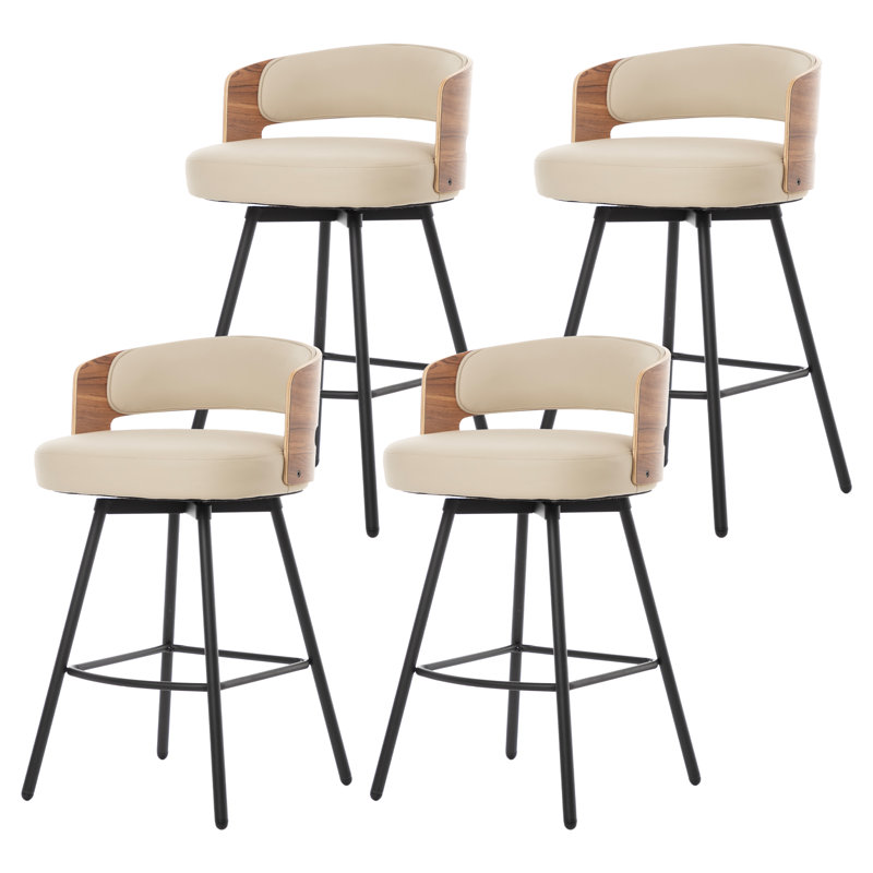 Swivel Upholstered Counter Stool with Metal Frame, Beige