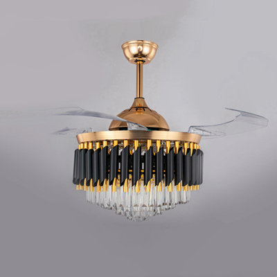 Ventilateur de plafond 42 po à 4 pales en cristal doré avec lumière DEL pour l'intérieur
