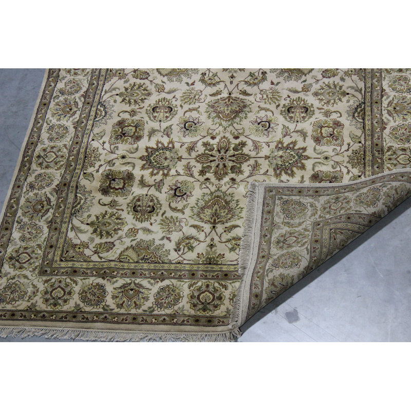 Tapis ivoire / brun en laine noué à la main 8 pi x 10 pi Marius