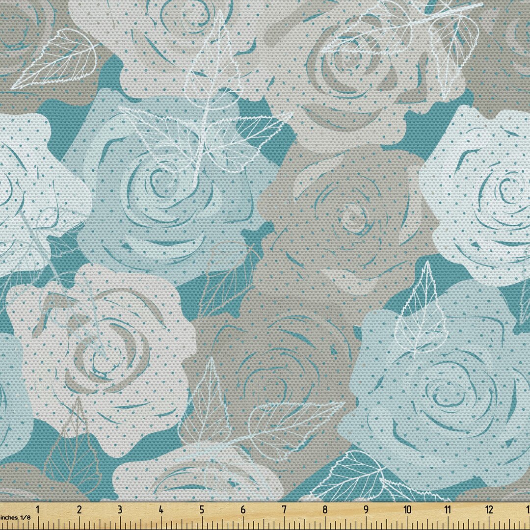 Gewebe als Meterware, Abstrakte Rose-Entwurf, Blumen, Sea Blue Mehrfarbig