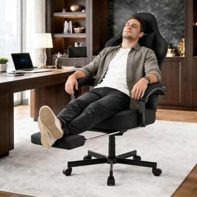 Adjustable Reclining Ergonomic Faux Leather Swiveling PC & Racing Game Chair