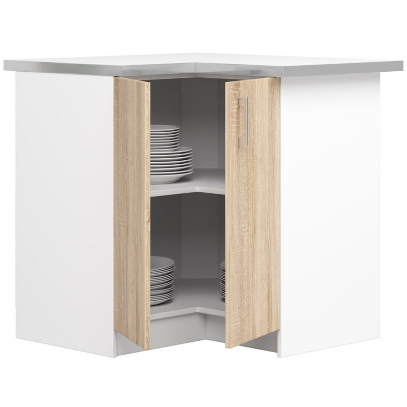 Lima corner kitchen base cabinet in white and sonoma oak