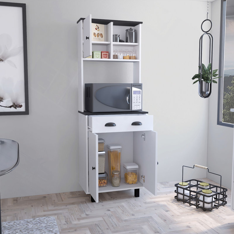 Garde-manger avec 2 armoires, 2 tablettes ouvertes et un tiroir