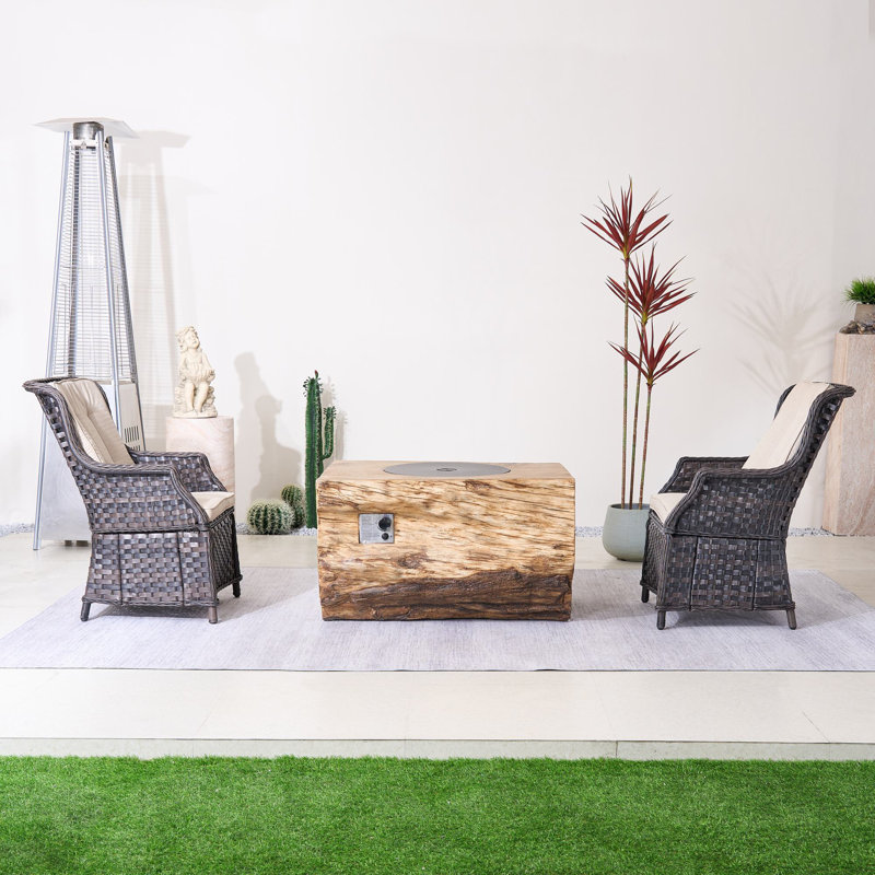 2-Person Outdoor Seating Group With Firepit, Beige, Brown