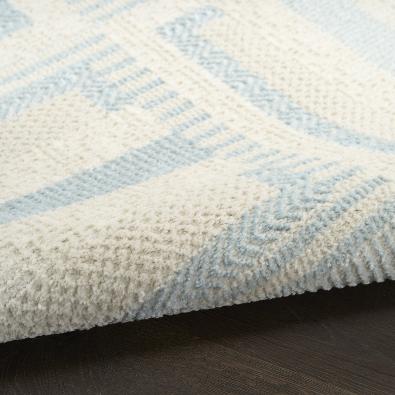 Alisah Rectangle Geometric Area Rug, Ivory Blue, Rectangle 152 x 213 cm