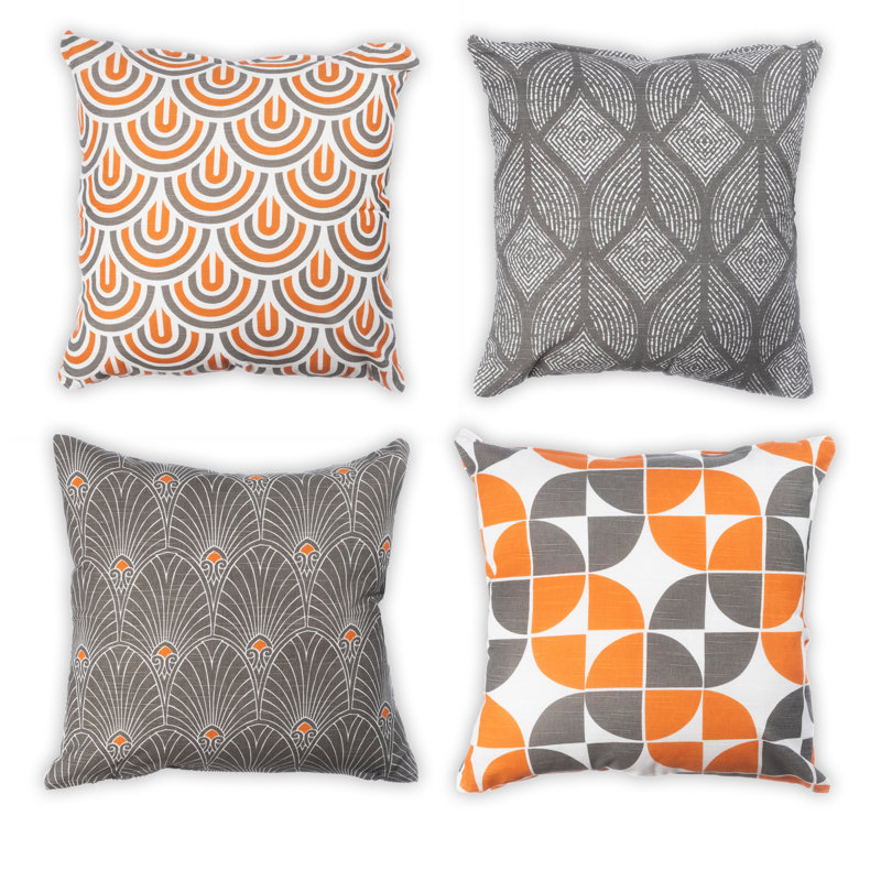 Niel Square Cushion Cover, Orange/Grey/White