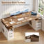 Bureau debout à hauteur ajustable Marina de 63 pouces, poste de travail d'ordinateur de ferme avec tiroirs et tablettes de rangement, blanc noyer