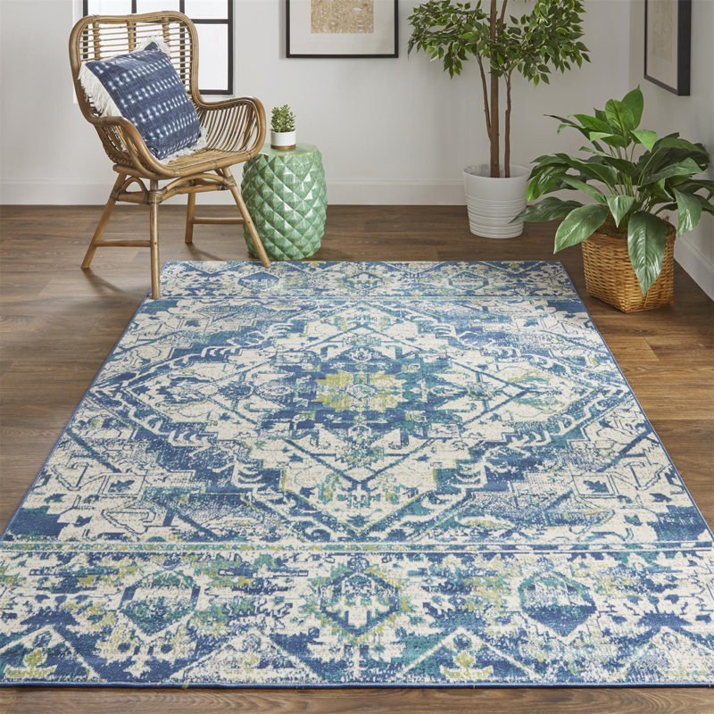 Tapis bleu sarcelle Cyanne, Rectangle 10 pi x 13 pi 2 po