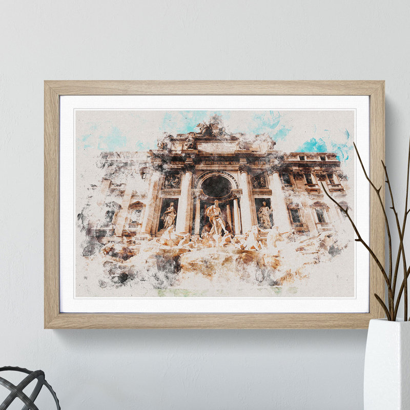 Trevi Fountain in Rome Vol.1 - Picture Frame Graphic Art, Oak, 27cm H x 36cm W x 2cm D