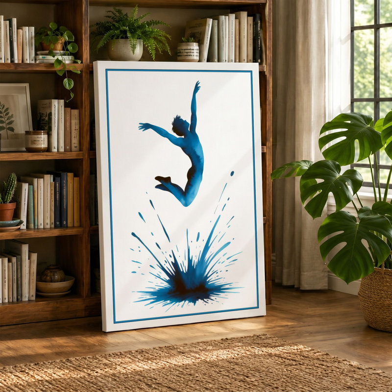 Leap Into Blue Modern - Wrapped Canvas, 24x16 - 61.0 x 40.6 cm, Ochre Border