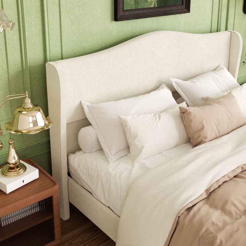 Structure de lit tapissier avec tête de lit Chenille, Beige, Roi