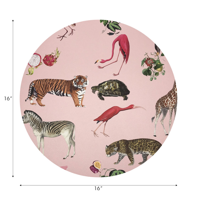 Exotix Vegan Leather Round Placemats, Flamingo