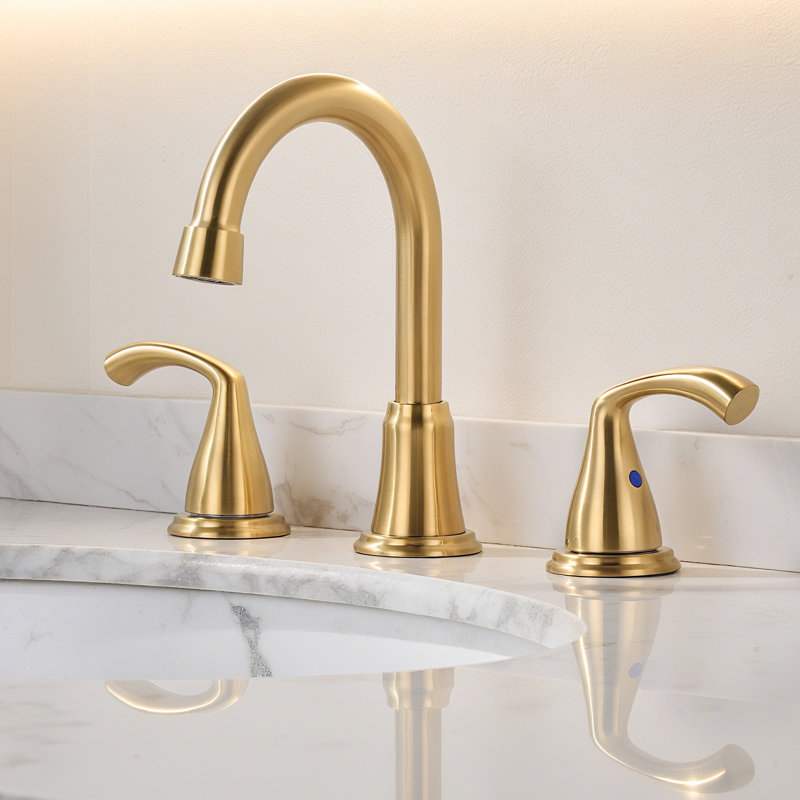 Widespread 2-handle Bathroom Faucet with Drain Assembly, Gold