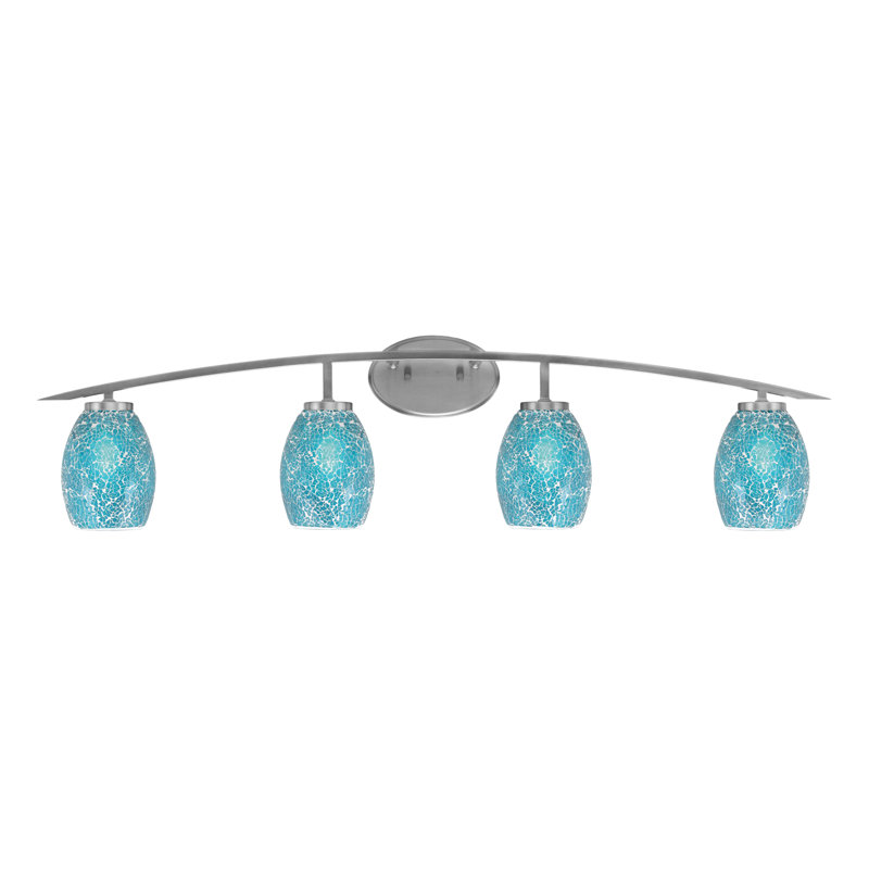 Kurve 4 Light Bath Bar With 5" Turquoise Fusion Glass, Silver