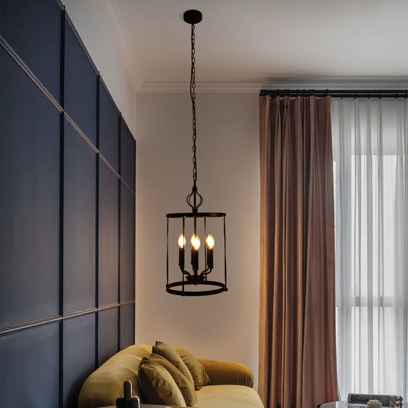 Lustre campagnard en métal noir rustique 6 lumières pour îlot de cuisine, salle à manger, entrée sans ampoules