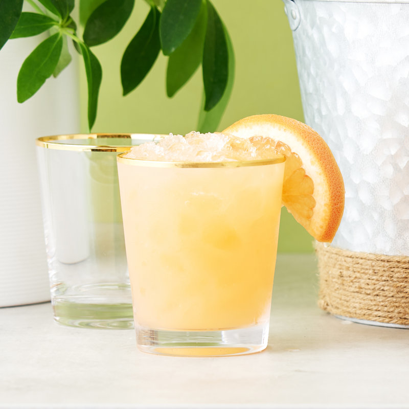 Gold Rimmed Clear Glass 10oz Lowball Tumbler Set