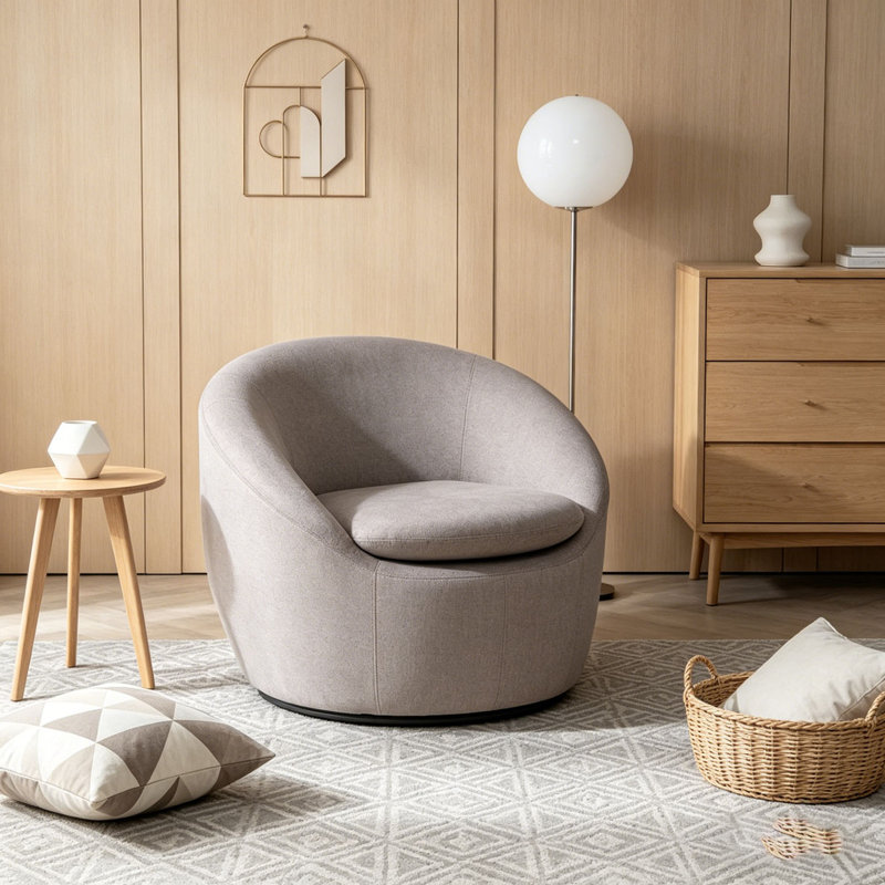 Fauteuil demi-tonneau, pivotant à 360 °, Tissu gris