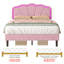 Upholstered Bed Pink Velvet With LED Adjustable Shell Shape Headboard (No Mattress)-1232010949-1232010951