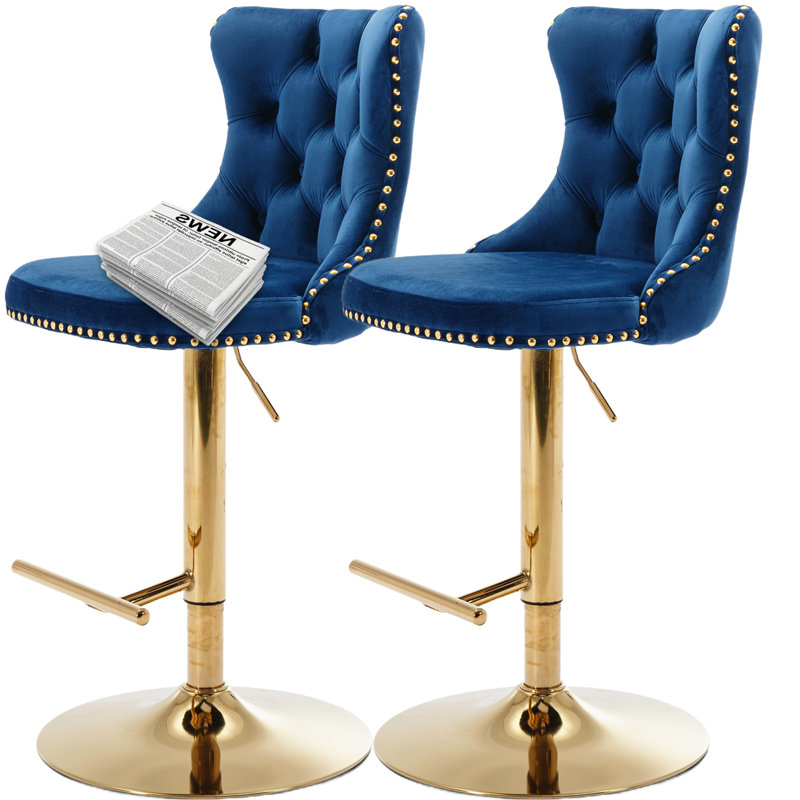 Tabourets de bar touffetés et pivotants en velours (ensemble de 2), Bleu