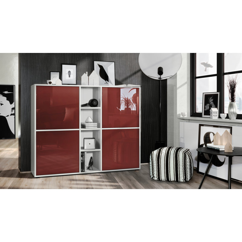 Mcbryde 130.5cm Sideboard, Matte White/High Gloss Bordeaux
