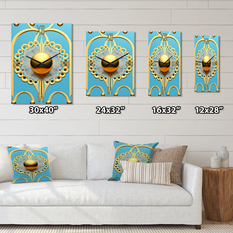 Très grande horloge murale moderne Blossoming Golden Moon II, H 32 po x l 24 po x P 1 po
