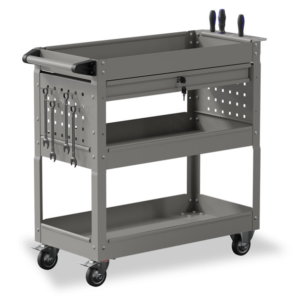 WorkPro Rolling Service Utility Cart with Steel Pegboard Storage, Tool Cart