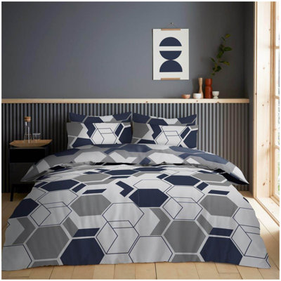 Cotton Blend Bedding Set with Duvet Cover Fitted Sheet and Matching Pillowcases Soft Easy Care Complete Printed Polycotton Bed Set